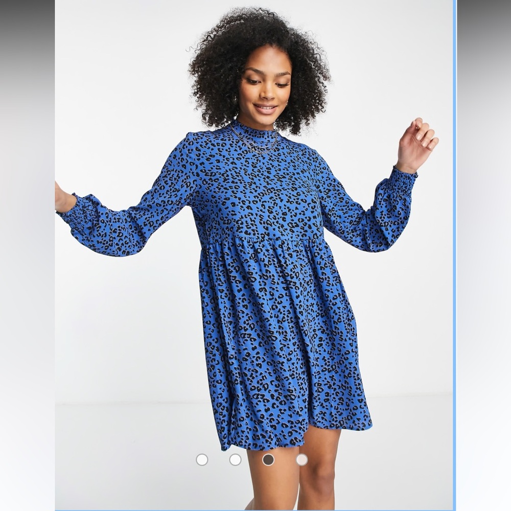 JDY mini dress, piper smock dress, blue ditsy print, size EU 36 / US 4